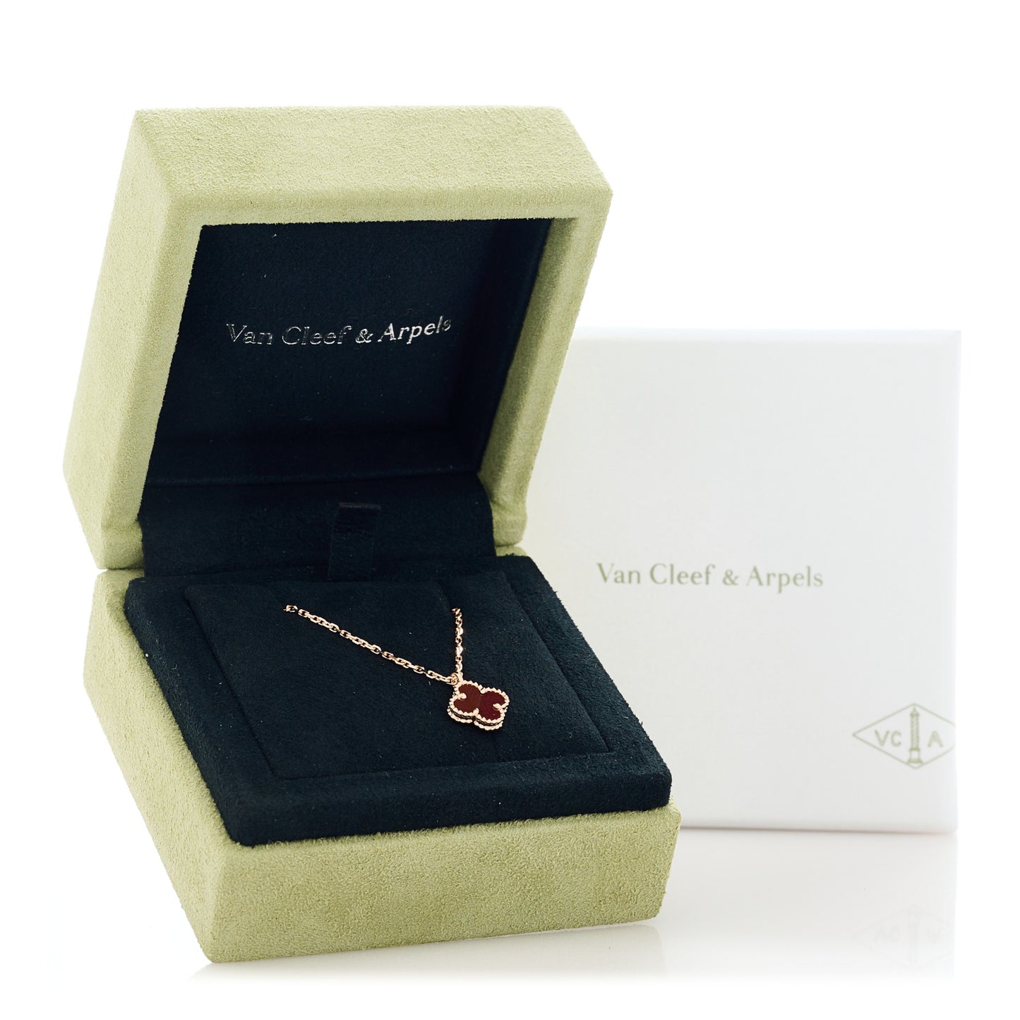 18K Rose Gold Carnelian Sweet Alhambra Pendant Necklace