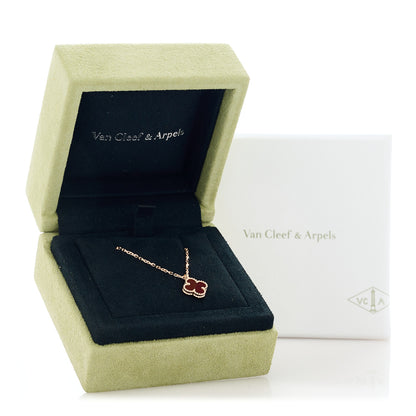 Van Cleef & Arpels 18K Rose Gold Carnelian Sweet Alhambra Pendant Necklace 5 of 5