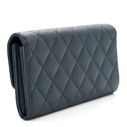 Chanel Iridescent Caviar Quilted Large Gusset Flap Wallet Dark Blue 3 of 8