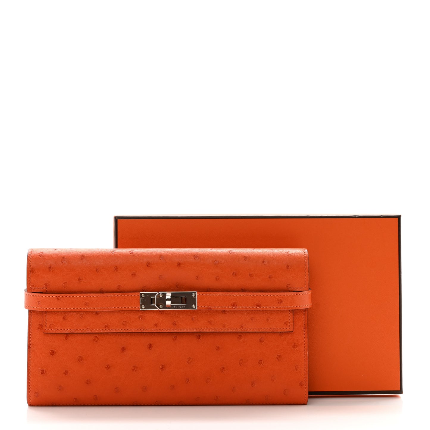 Ostrich Kelly Longue Wallet Orange