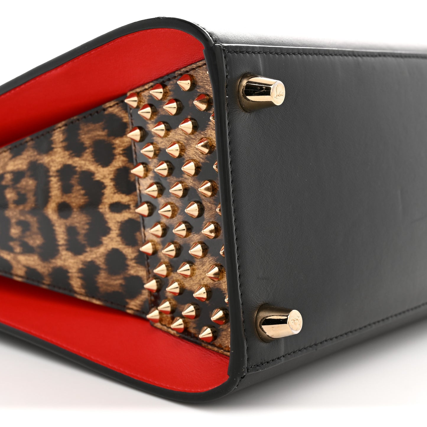 Calfskin Patent Leopard Spiked Medium Paloma Black