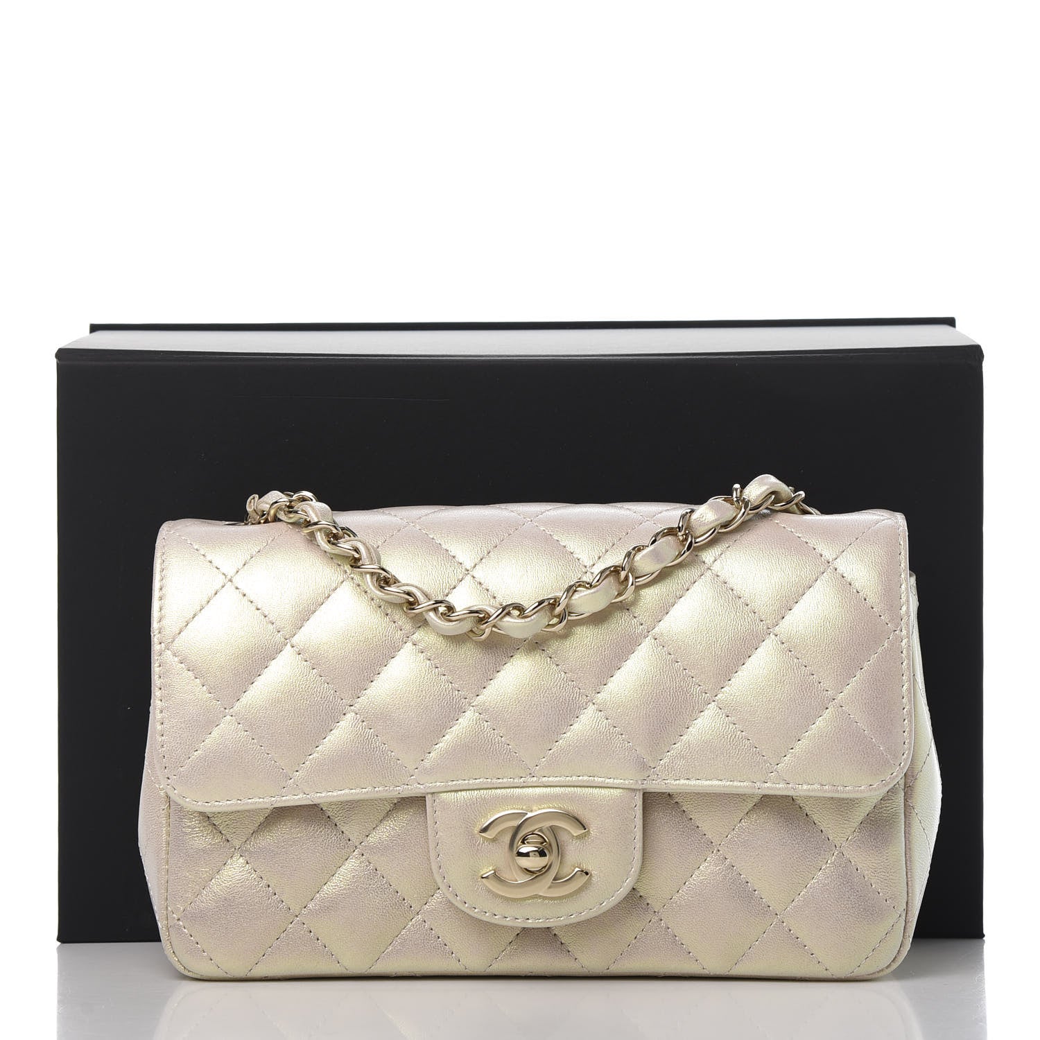 Chanel Iridescent Lambskin Quilted Mini Rectangular Flap Ivory 11 of 11