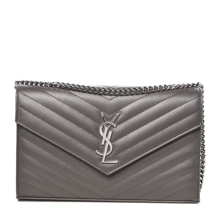 Saint Laurent Grain De Poudre Matelasse Chevron Monogram Chain Wallet Earth 1 of 9