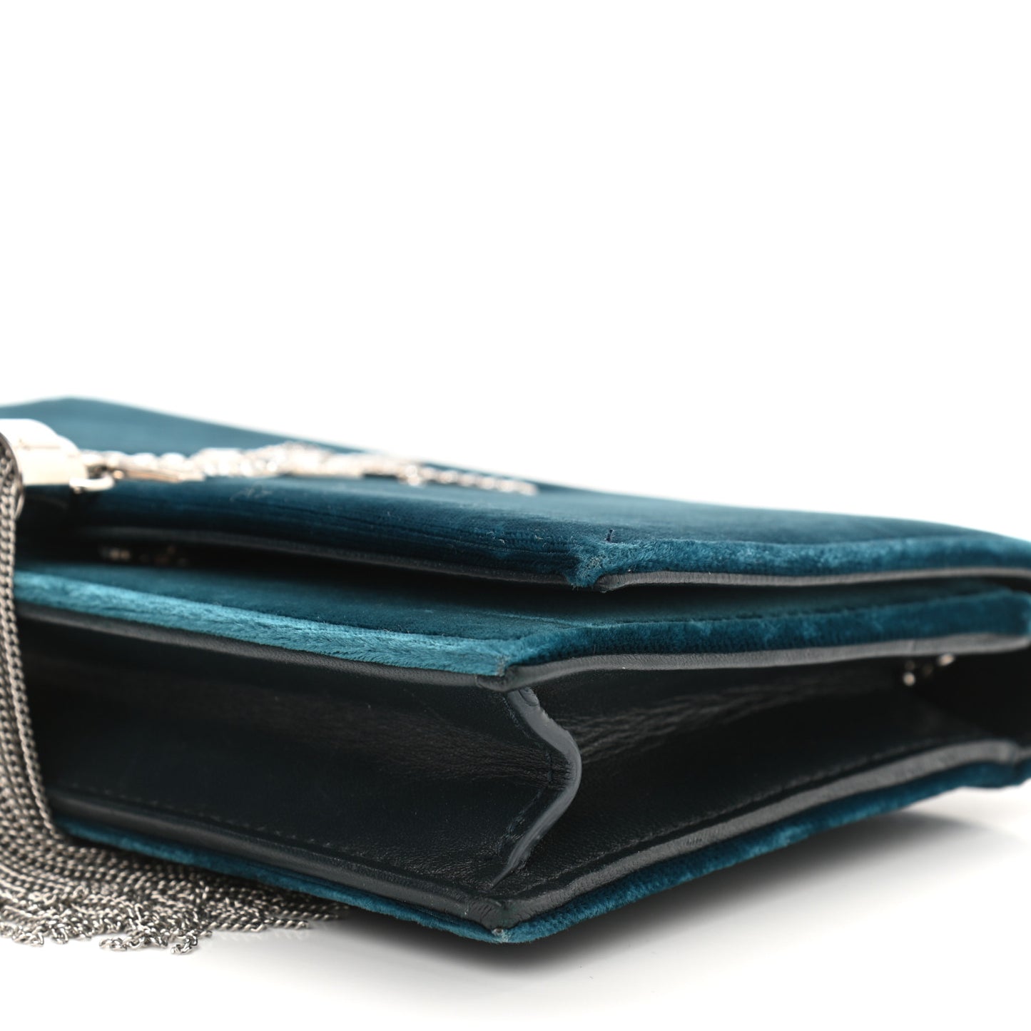 Velvet Crystal Monogram Kate Tassel Chain Wallet Blue
