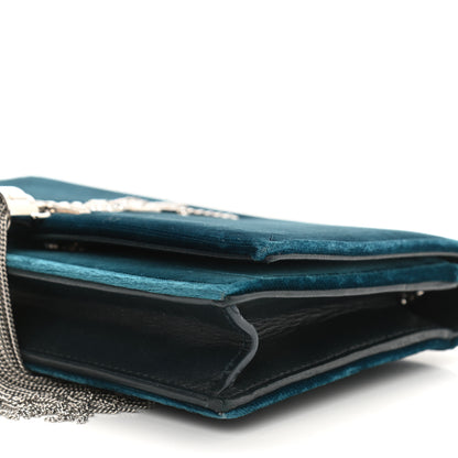 Saint Laurent Velvet Crystal Monogram Kate Tassel Chain Wallet Blue 9 of 16