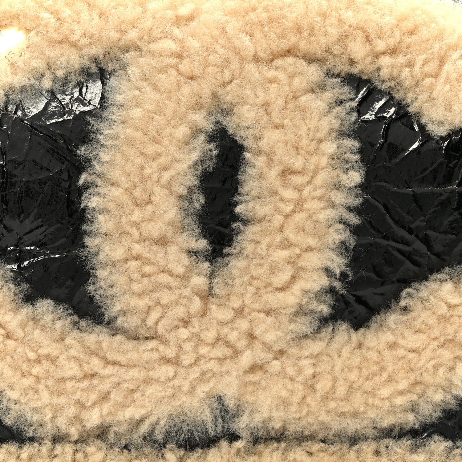 Chanel Shiny Crumpled Sheepskin Shearling CC Mania Flap Bag Black Beige 8 of 10