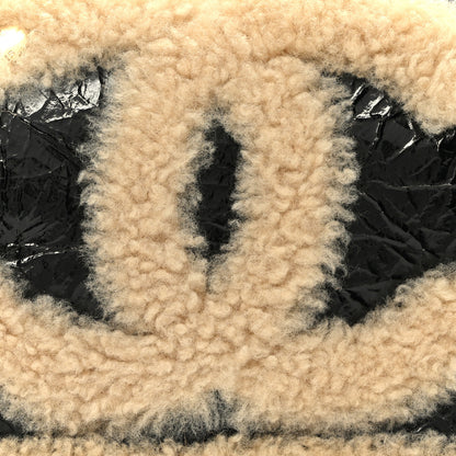Chanel Shiny Crumpled Sheepskin Shearling CC Mania Flap Bag Black Beige 8 of 10