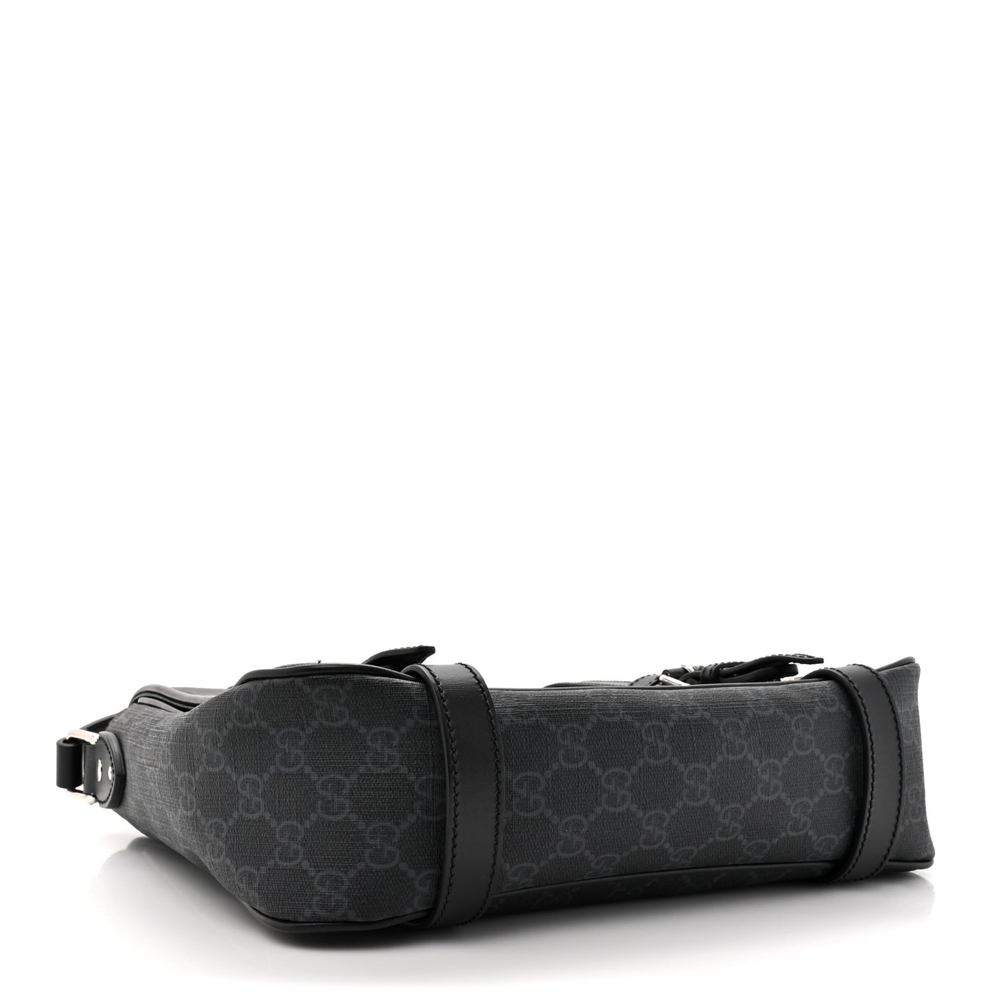 GG Supreme Monogram Textured Dollar Calfskin Retro Interlocking G Flap Messenger Bag Black
