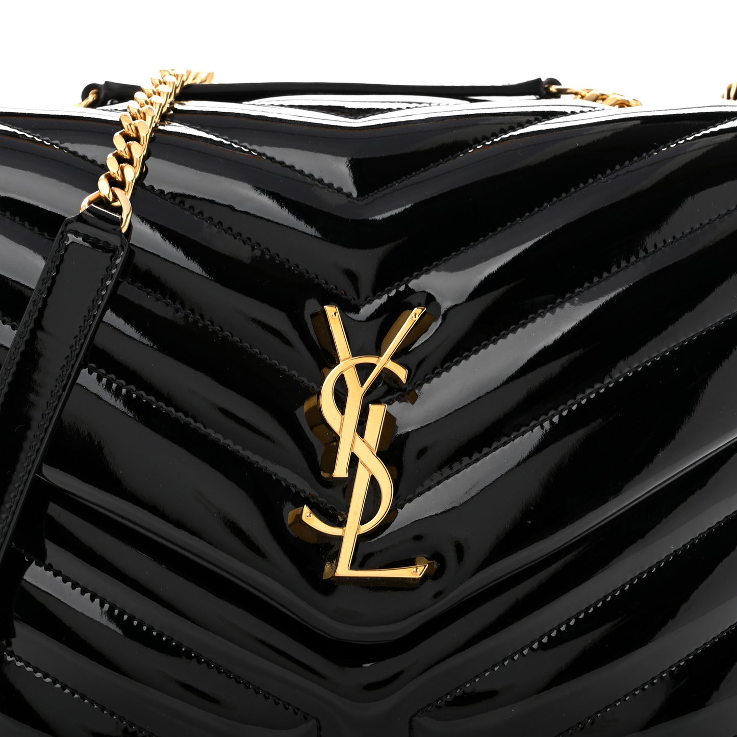 Patent Y Quilted Monogram Medium Loulou Chain Satchel Black
