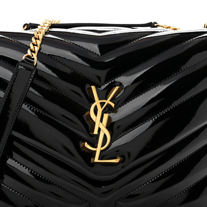 Saint Laurent Patent Y Quilted Monogram Medium Loulou Chain Satchel Black 8 of 12