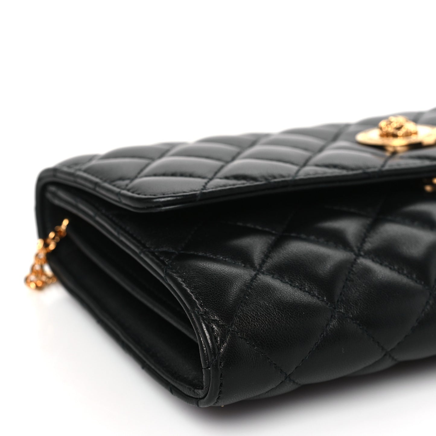 Lambskin Quilted Medusa Wallet on Chain Crossbody Black