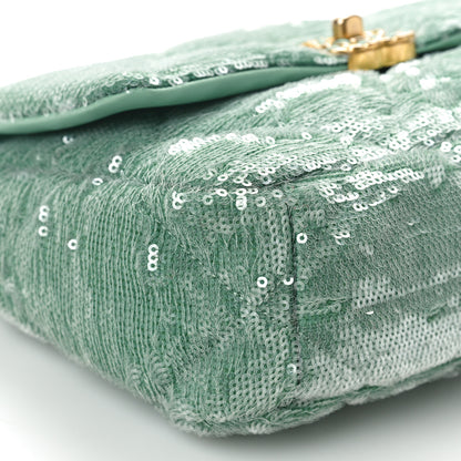 Chanel Sequin Quilted Medium Chanel 19 Flap Light Green 9 of 10
