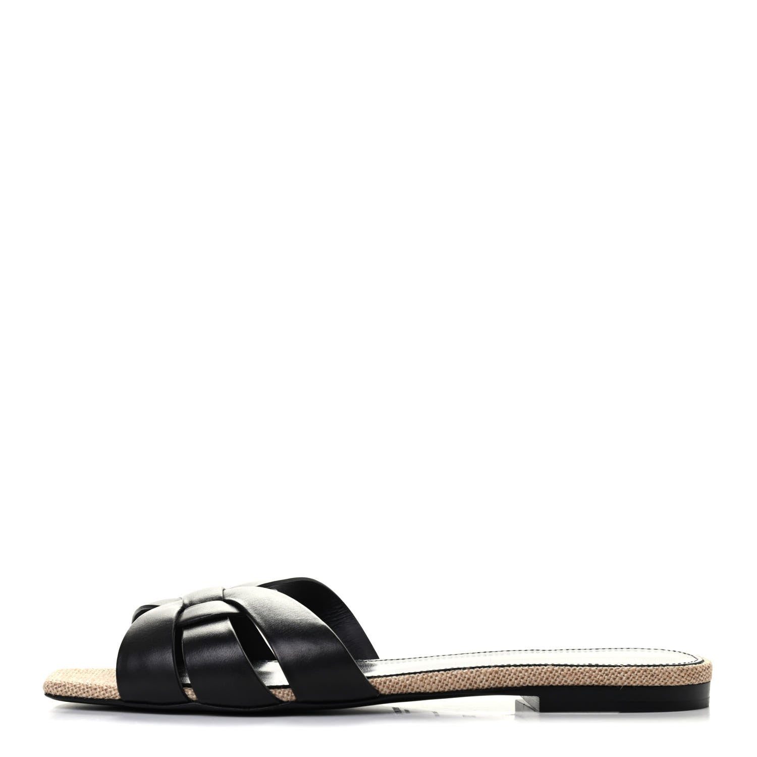 Saint Laurent Calfskin Canvas Tribute 05 Slide Sandals 37 Black 1 of 4