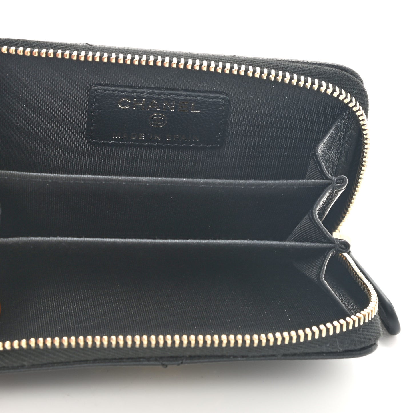 Goatskin Quilted Chanel 19 Zip Around Coin Purse Wallet Black