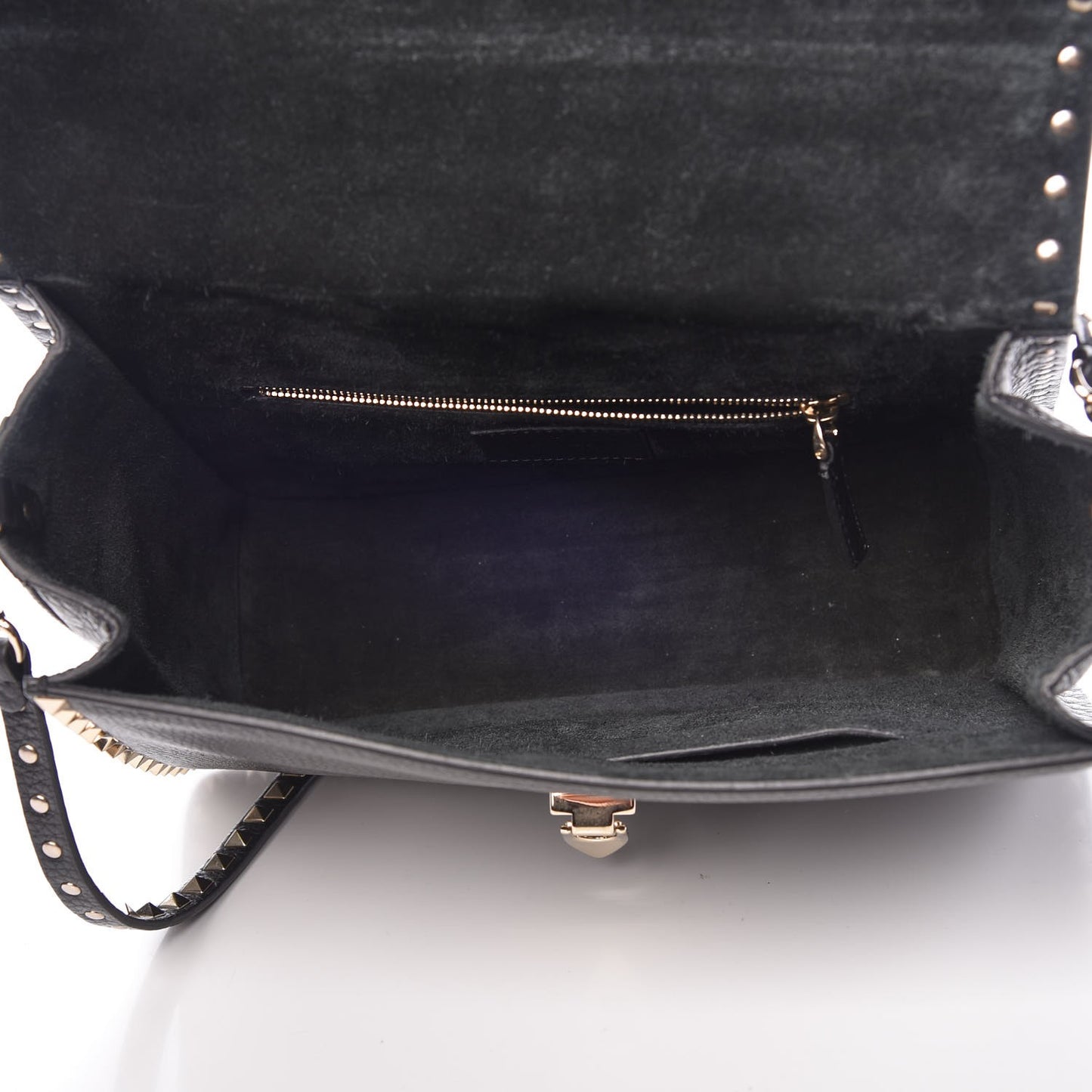 Grained Calfskin Rockstud Top Handle Flap Shoulder Bag Black