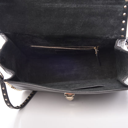 Valentino Garavani Grained Calfskin Rockstud Top Handle Flap Shoulder Bag Black 6 of 8
