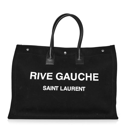 Saint Laurent Linen Calfskin Rive Gauche Tote Black 1 of 10