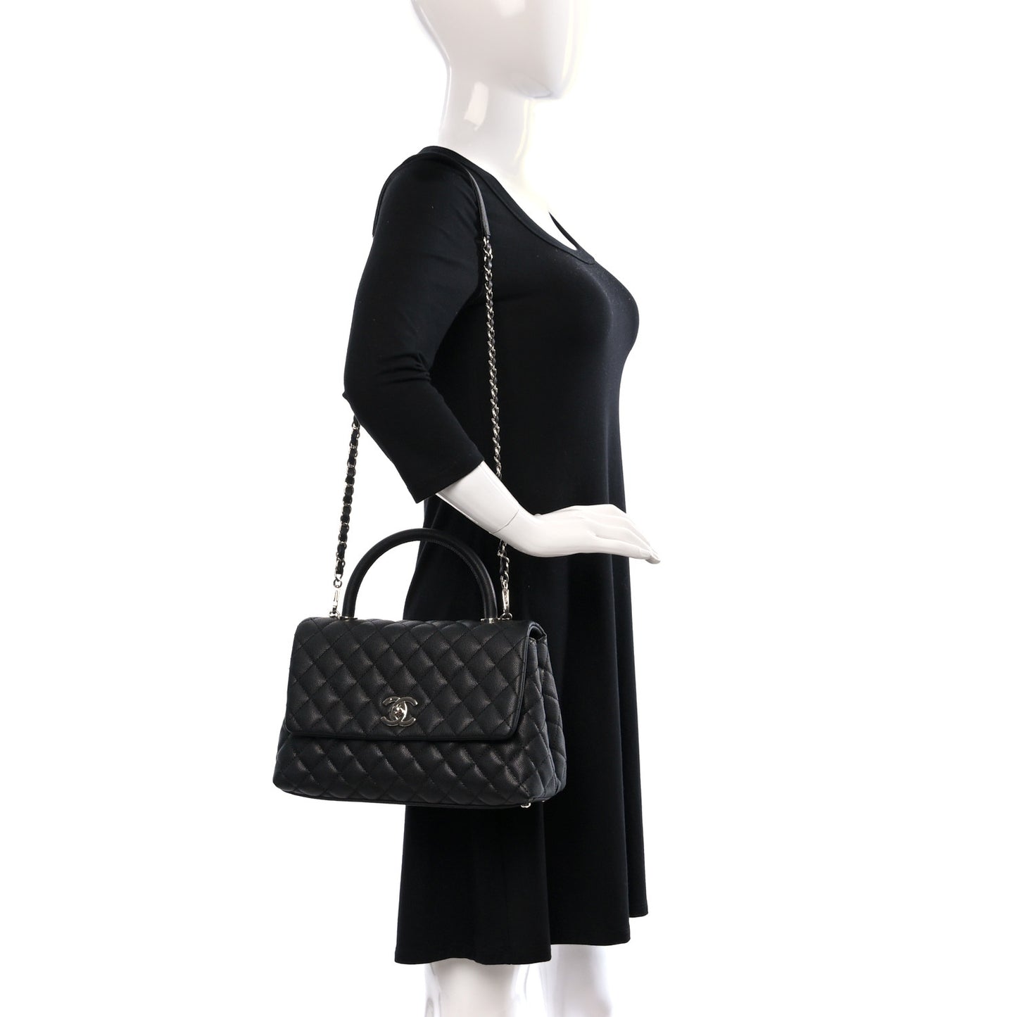 Caviar Quilted Small Coco Handle Flap Black
