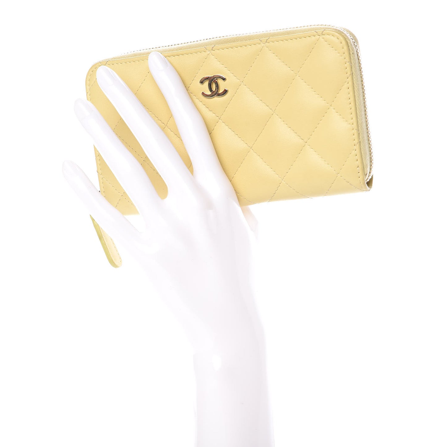 Lambskin Quilted Small Zip Around Wallet Yellow
