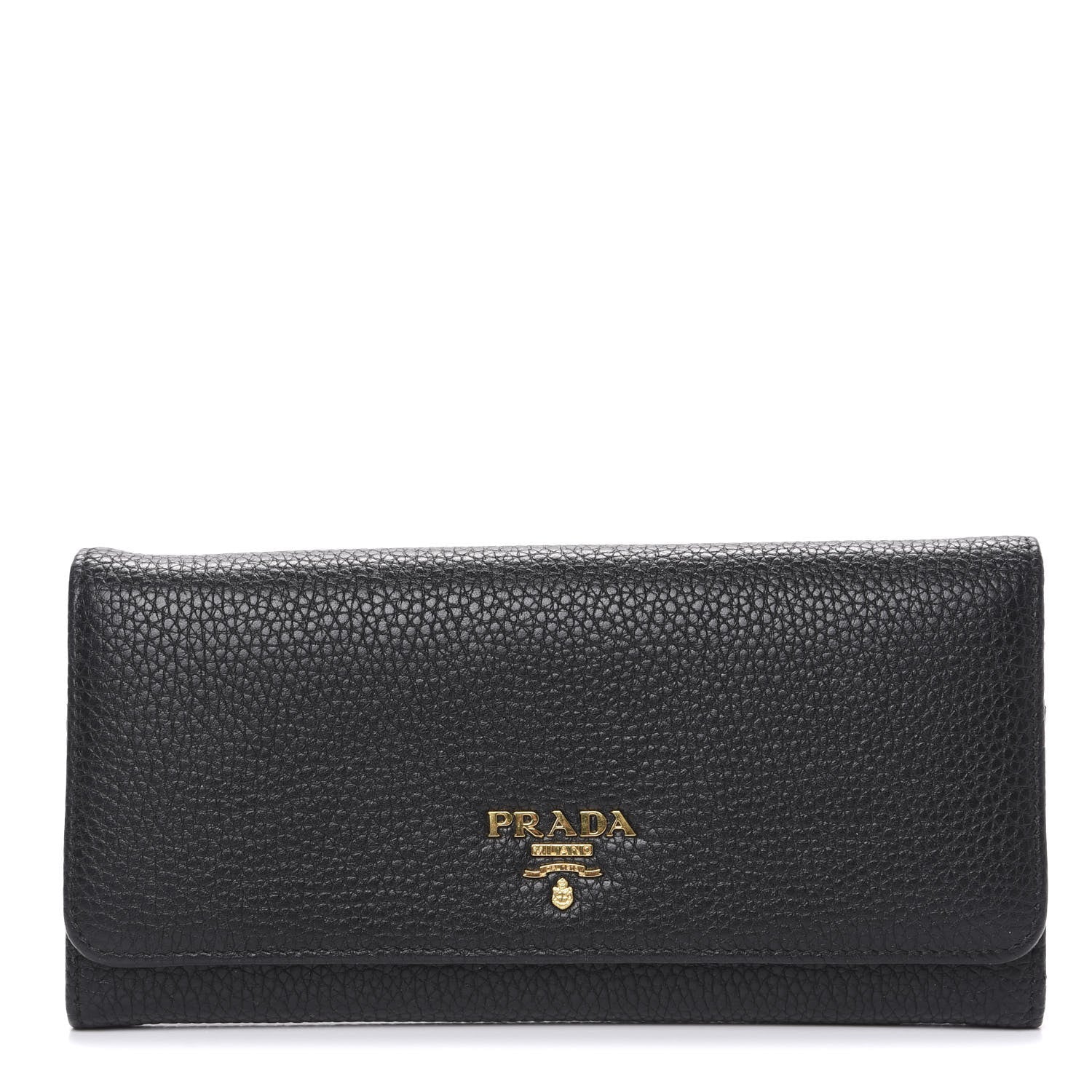 Prada Vitello Daino Continental Flap Wallet Black 1 of 7