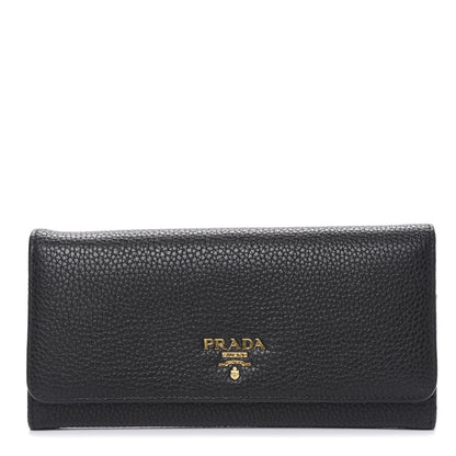 Prada Vitello Daino Continental Flap Wallet Black 1 of 7