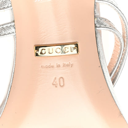 Gucci Metallic Nappa Victoria Strappy Horsebit Sandals 40 Silver 6 of 7