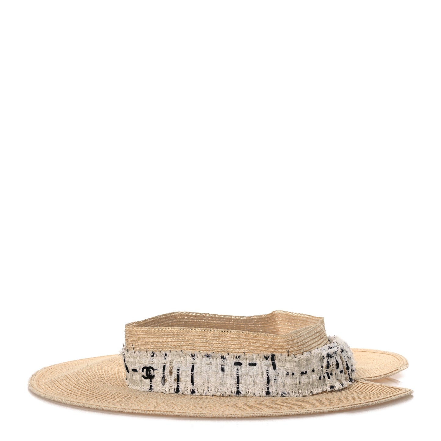 Straw Tweed Wide Brim Visor M Beige White