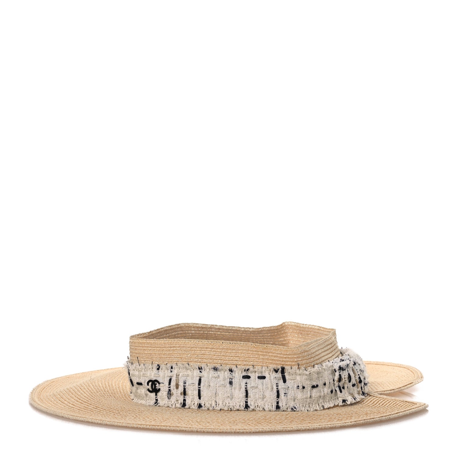 Chanel Straw Tweed Wide Brim Visor M Beige White 4 of 10