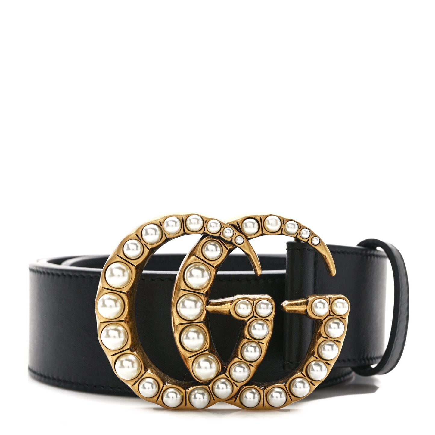 Moon Calfskin Pearl Double G 40mm Belt 85 34 Black Cream