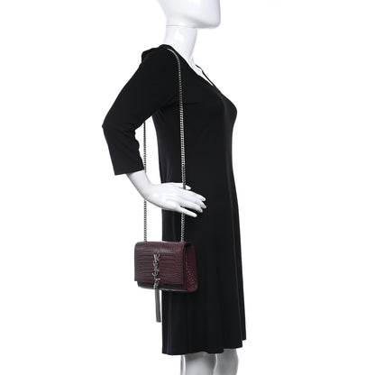 Saint Laurent Calfskin Crocodile Embossed Small Classic Monogram Kate Tassel Satchel Palissandre 2 of 9
