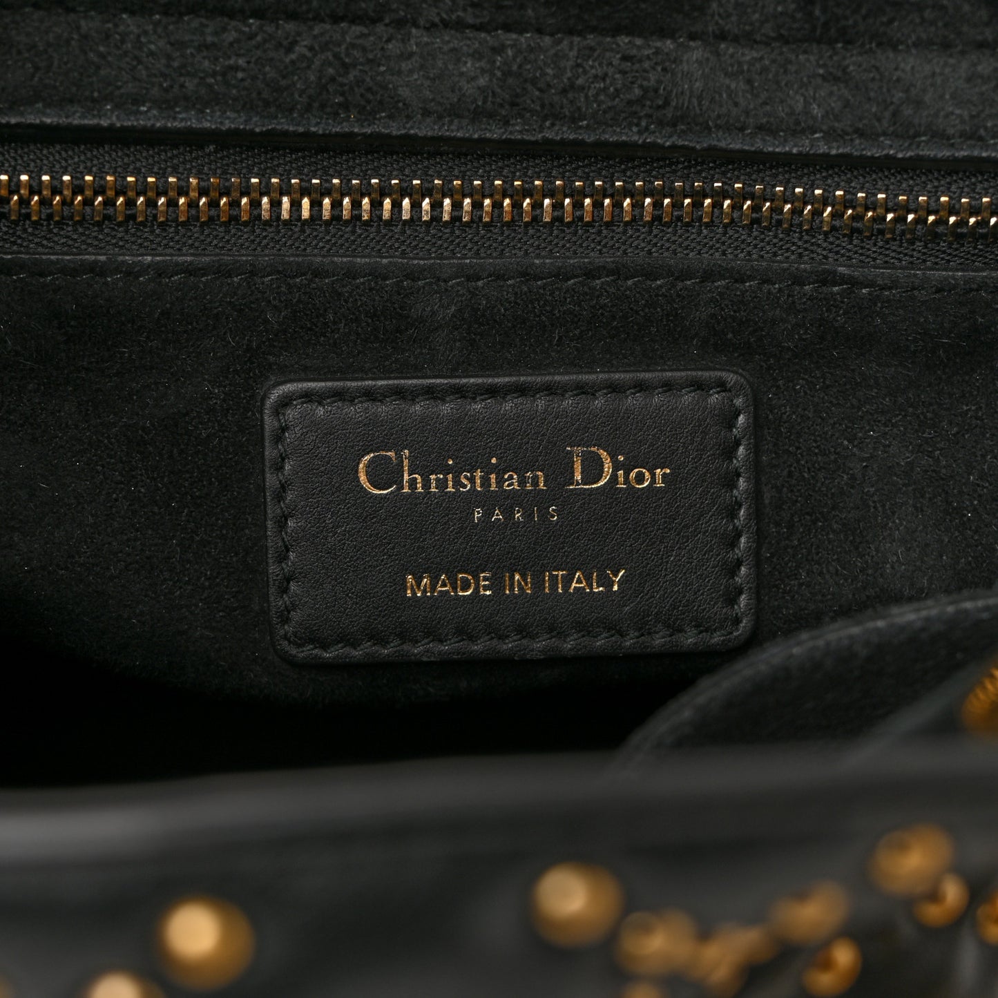 Calfskin Cannage Studded Medium Supple Lady Dior Black