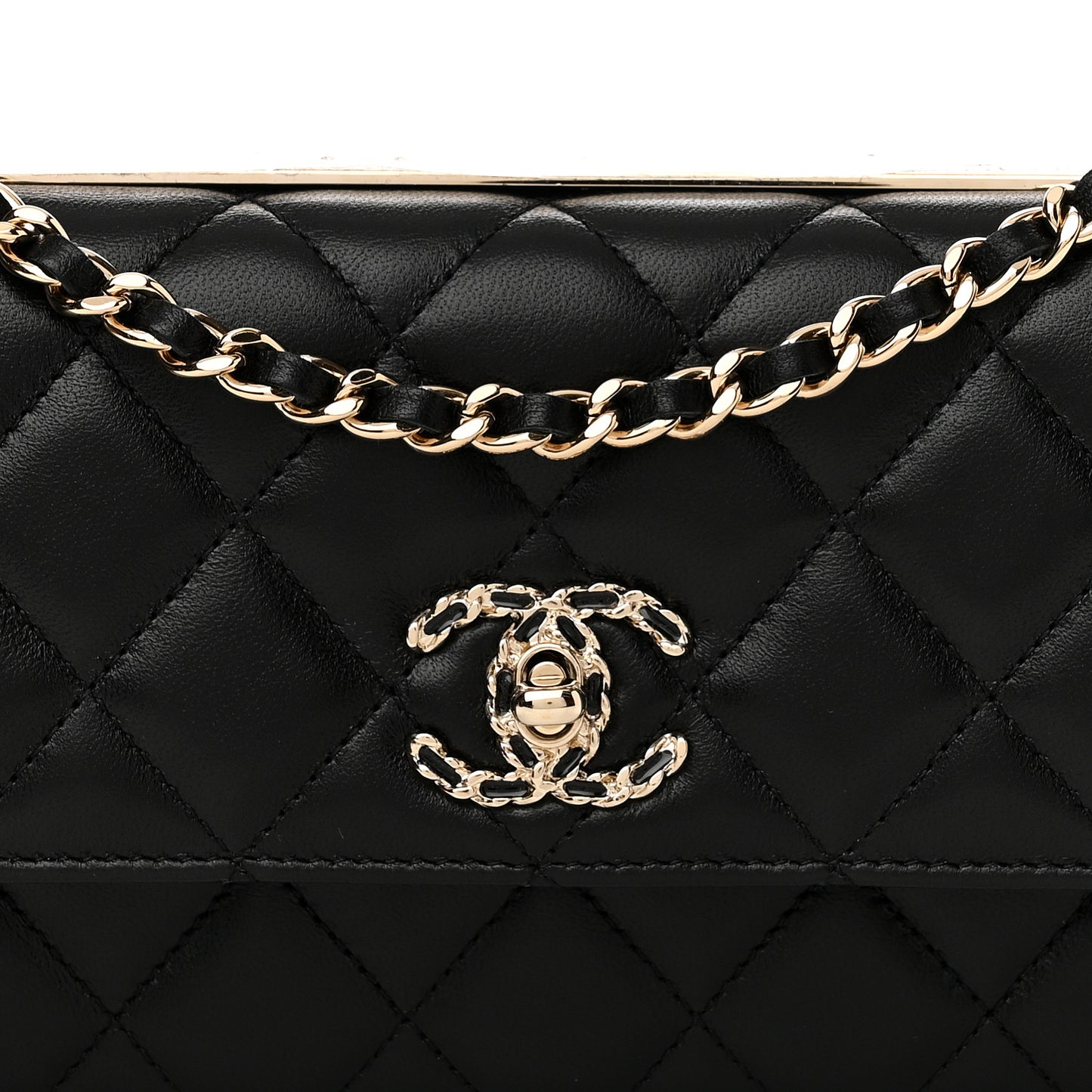 Lambskin Quilted Trendy CC Flap Phone Holder With Chain Black