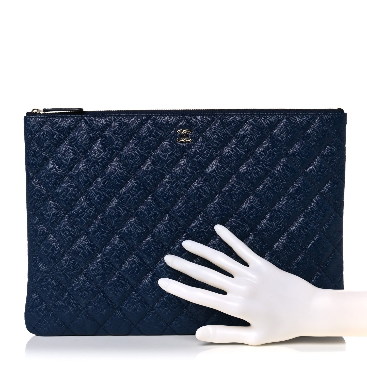 Caviar Quilted Large Cosmetic Case Navy