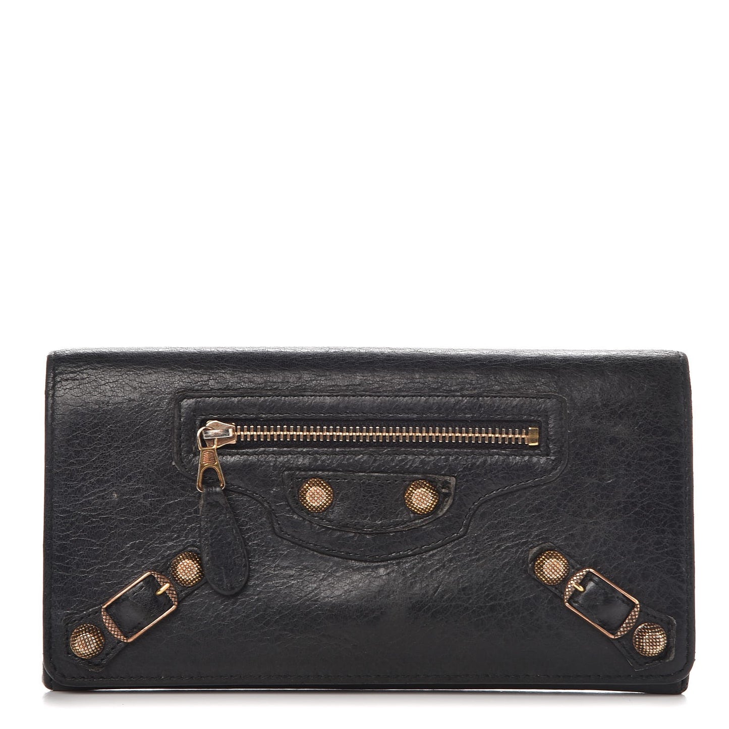 Agneau Giant 12 Rose Gold Hardware Money Wallet Black