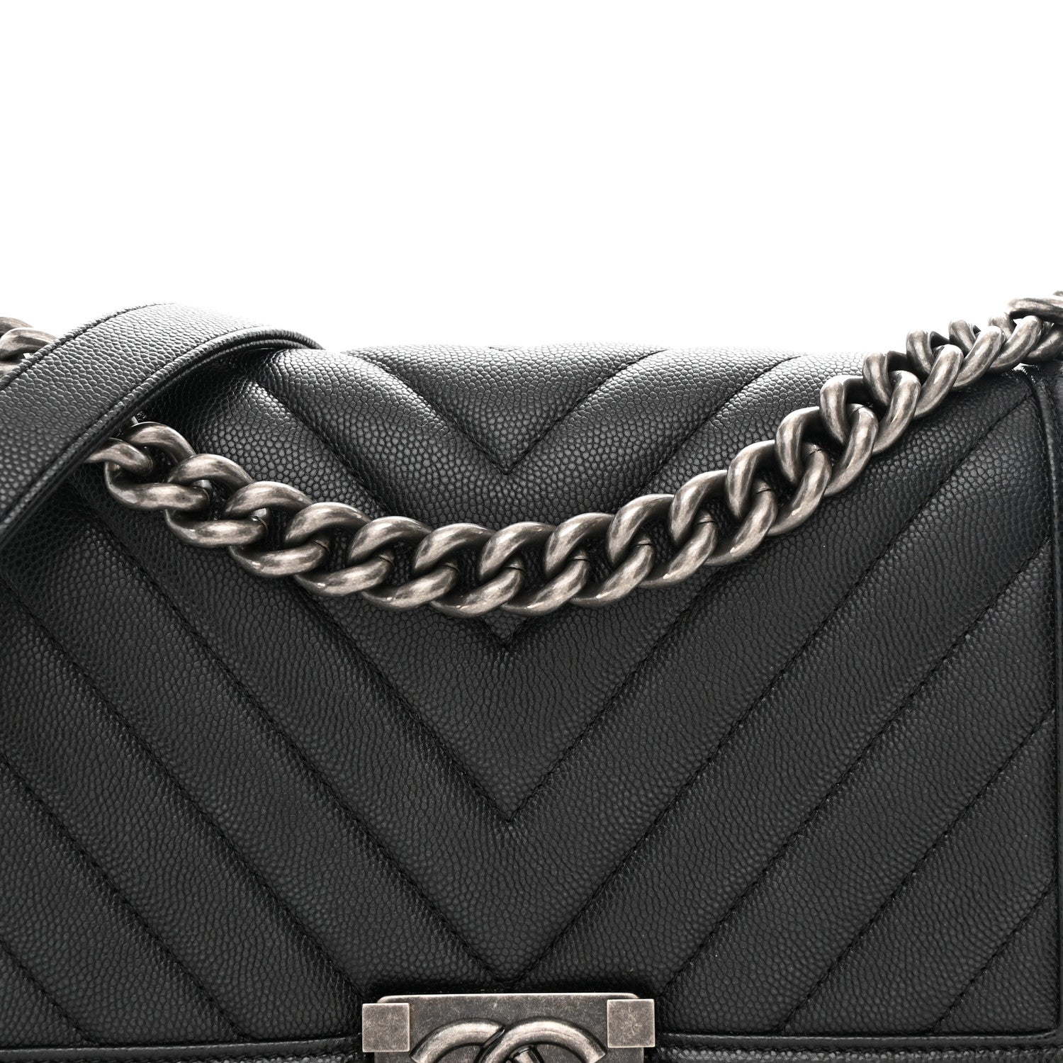 Chanel Caviar Chevron Quilted Medium Boy Flap Black 8 of 10