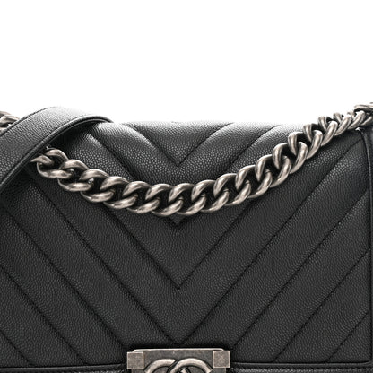 Chanel Caviar Chevron Quilted Medium Boy Flap Black 8 of 10