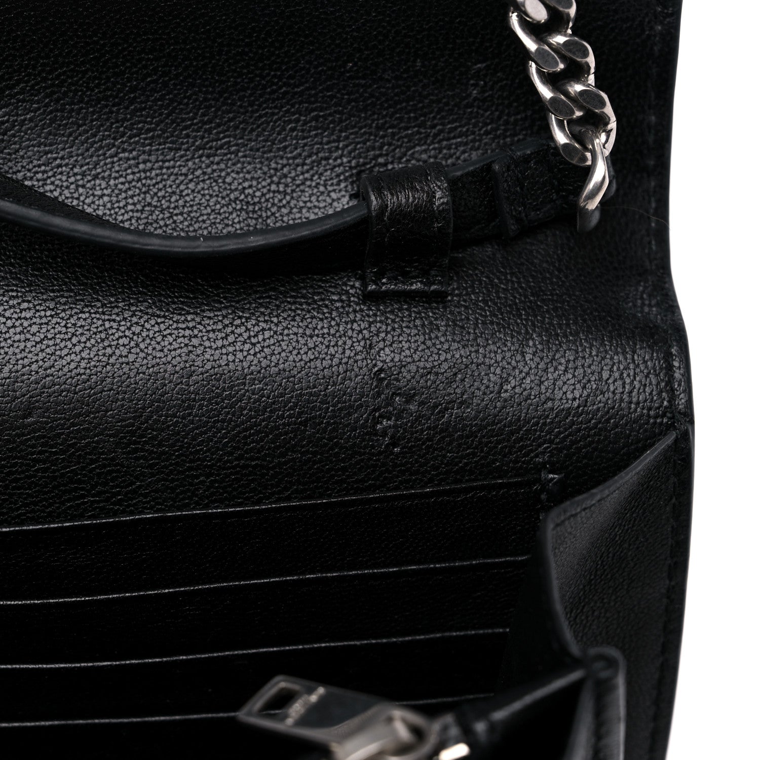 Saint Laurent Lambskin Bandana Studded Monogram Chain Wallet Black 12 of 15