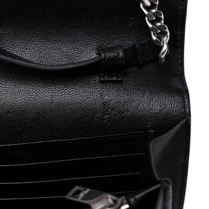 Saint Laurent Lambskin Bandana Studded Monogram Chain Wallet Black 12 of 15