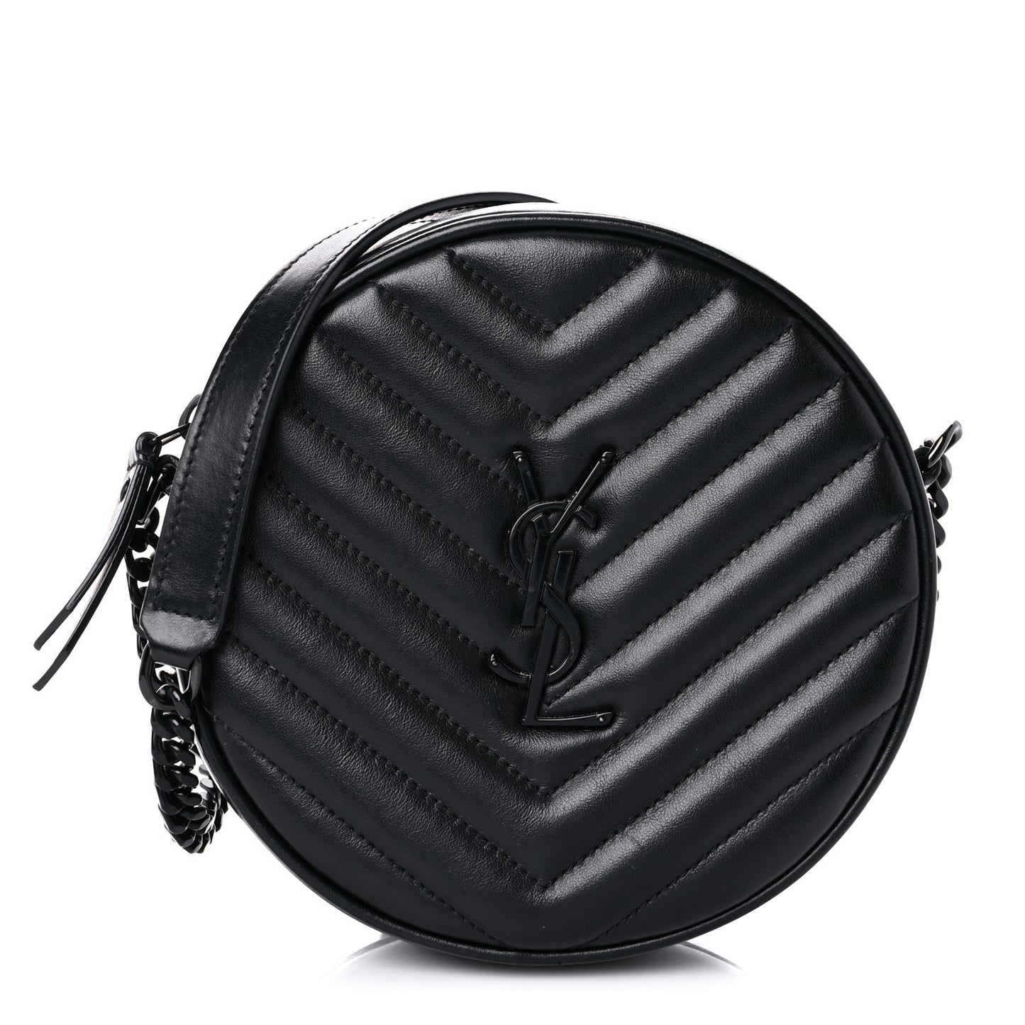 Calfskin Matelasse Chevron Round Vinyle Camera Bag Black