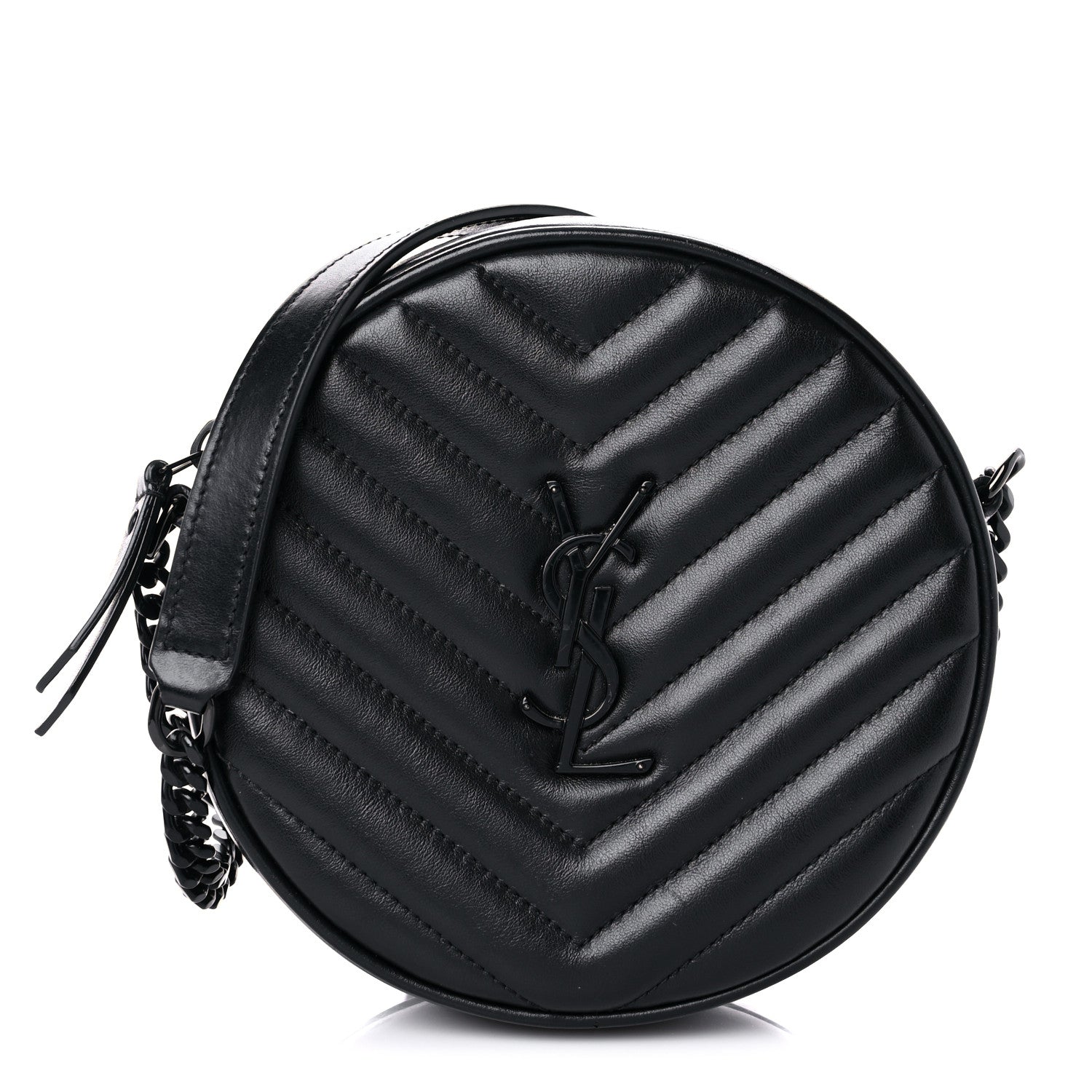 Saint Laurent Calfskin Matelasse Chevron Round Vinyle Camera Bag Black 1 of 12