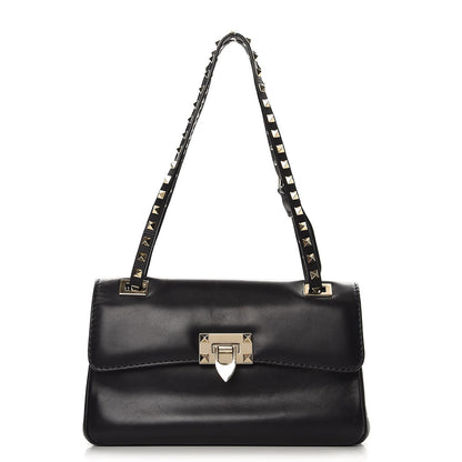 Valentino Garavani Vitello Rockstud Flip Lock Shoulder Flap Bag Black 1 of 15