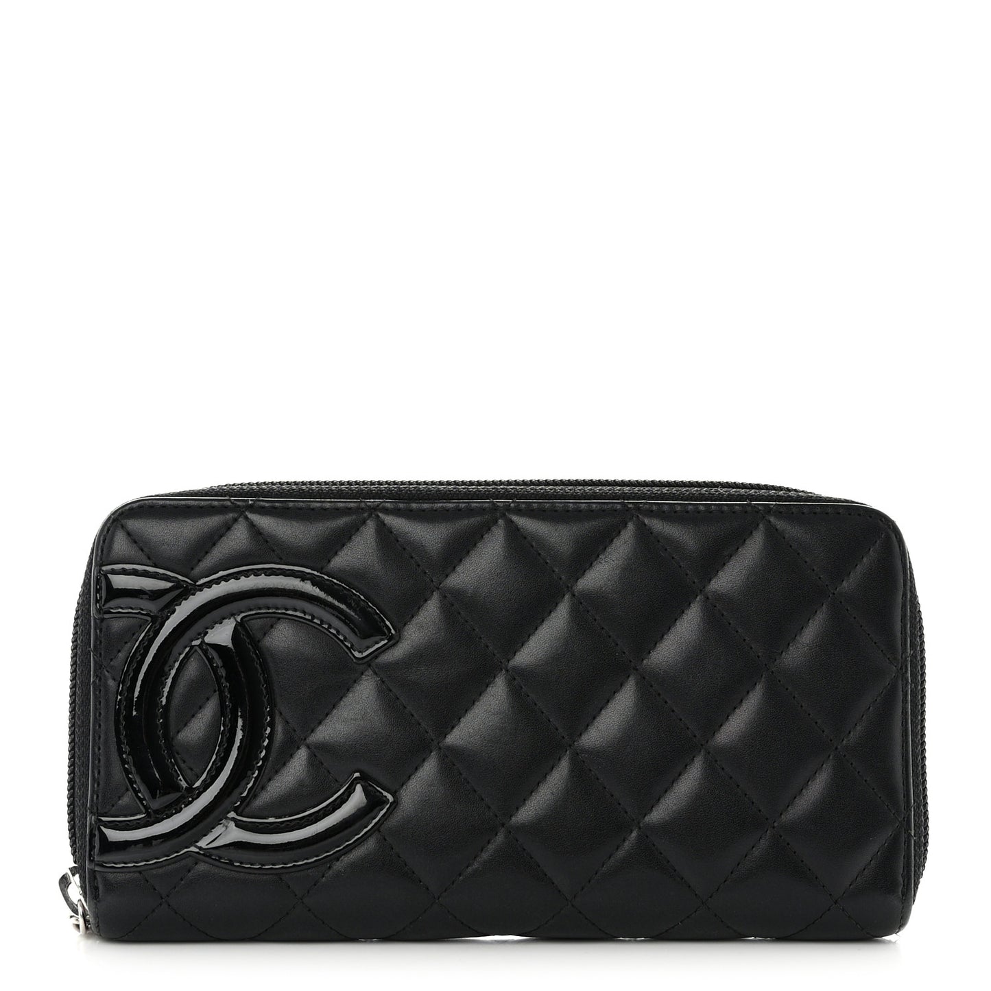 Calfskin Quilted Cambon Large Gusset Zip Around Wallet Black