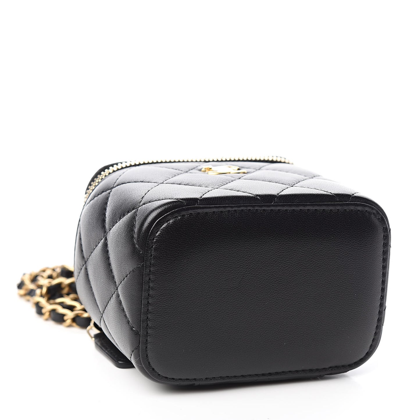 Lambskin Quilted Mini Vanity Case With Chain Black