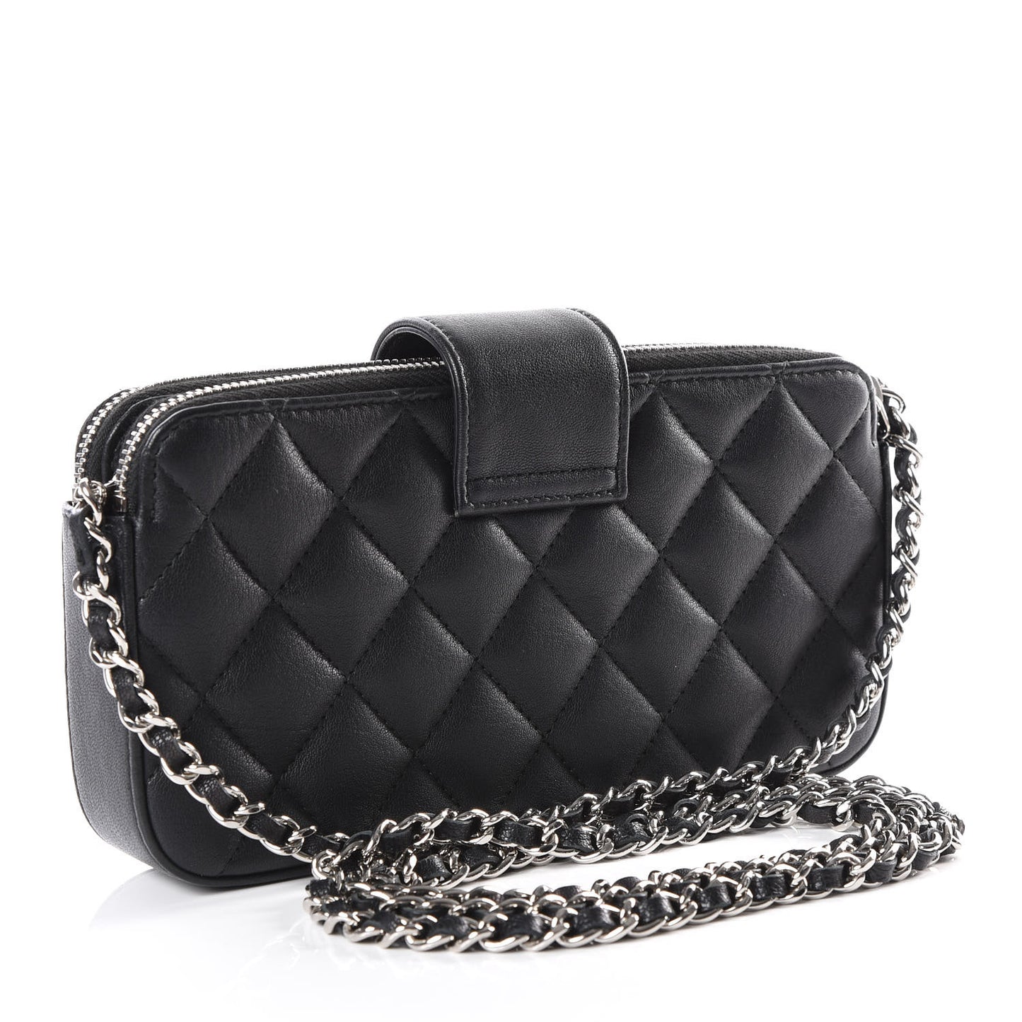 Lambskin Quilted CC Box Clutch With Chain Black