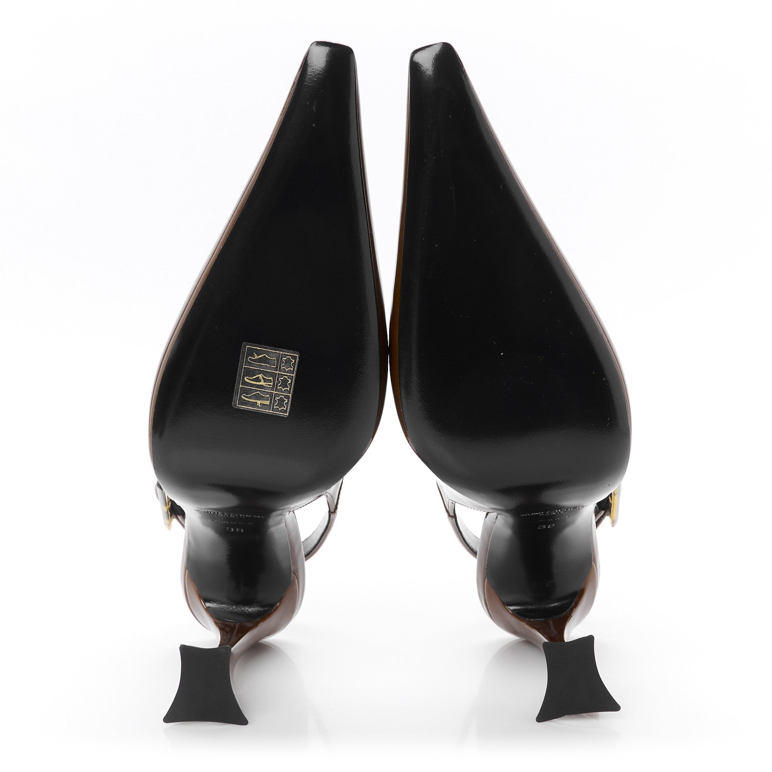 Saint Laurent Vernice Gloss Dune 110 Slingback Pumps 38 Burnished Wood 6 of 10