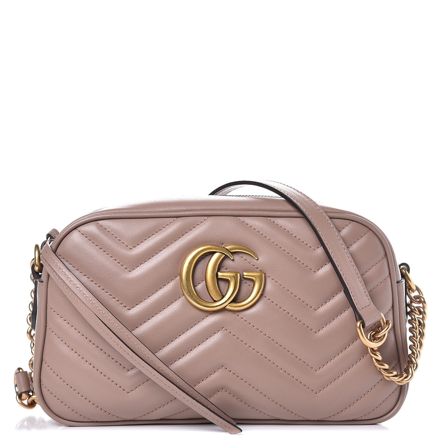 Gucci Calfskin Matelasse Small GG Marmont Chain Shoulder Bag Taupe 1 of 7