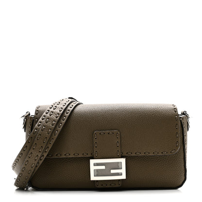 Fendi Cuoio Roma Sellerissima Nappa Sintetica Tape Stitch Baguette Wood 1 of 9