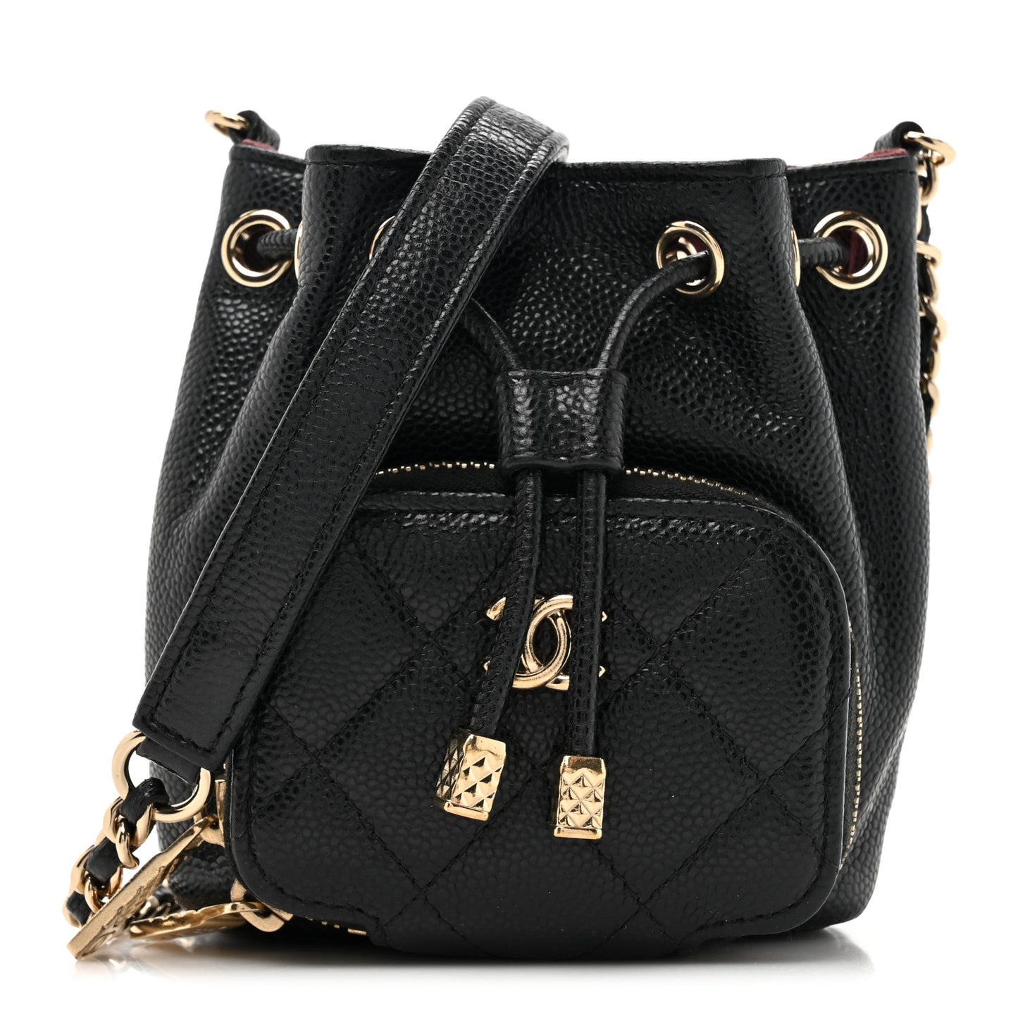 Caviar Quilted Mini CC Pocket Bucket Bag Black