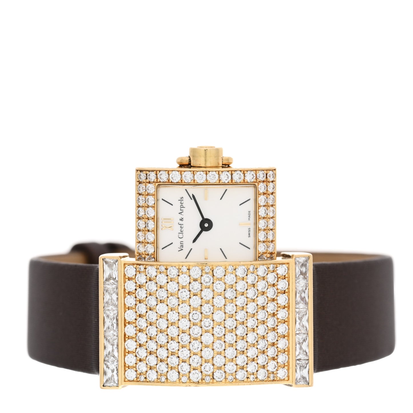 18K Yellow Gold Satin Diamond 17mm Secret Pavée Quartz Watch