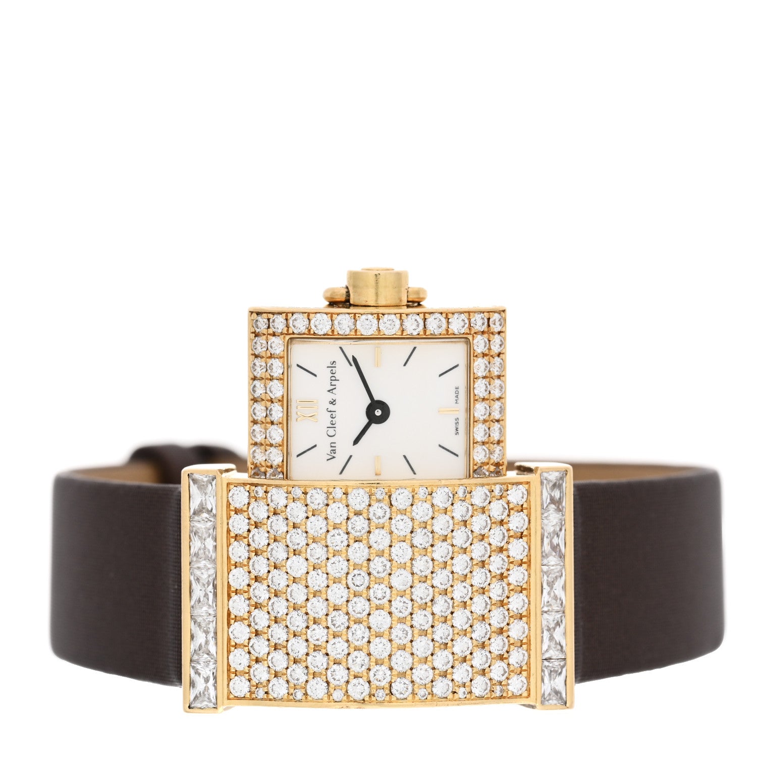 Van Cleef & Arpels 18K Yellow Gold Satin Diamond 17mm Secret Pavée Quartz Watch 3 of 6